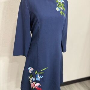 D&R Fashion Stunning Embroidered 3/4 Sleeves and Dress with Collar